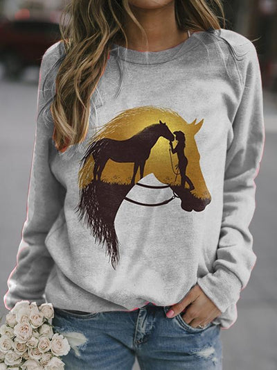 Girl and Horse Sunset Print Sweatshirt