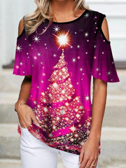 Christmas Tree Cold Shoulder T-Shirt