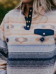 Button Down Western Style Print Sweatshirt