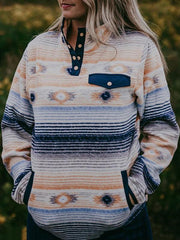 Button Down Western Style Print Sweatshirt